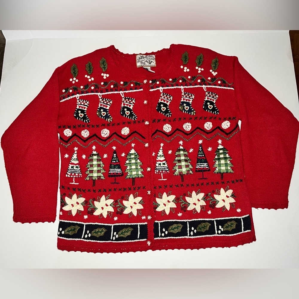 Vintage Tiara International Christmas Sweater Cardigan Grandmacore Kitsch - Picture 1 of 9